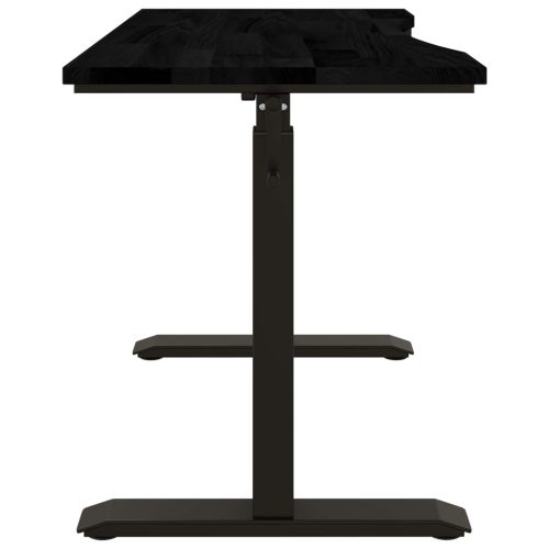  Asztal tárolóval Fekete és Sötétbarna 120 x 60 cm Tömör Tölgyfa