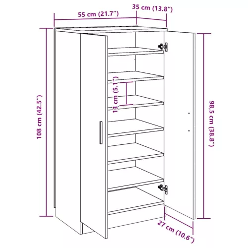  szürke sonoma színű szerelt fa cipősszekrény 55 x 35 x 108 cm