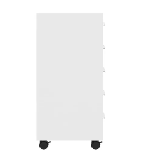  magasfényű fehér szerelt fa fiókos szekrény görgőkkel