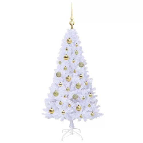  Mű karácsonyfa 150 LED-del állvánnyal Fehér 120 cm PVC és Acél