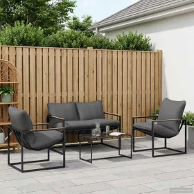  Kerti Kanapé Szett 4 pcs Fekete és Antracit Acél