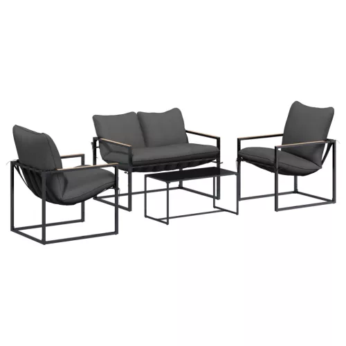  Kerti Kanapé Szett 4 pcs Fekete és Antracit Acél