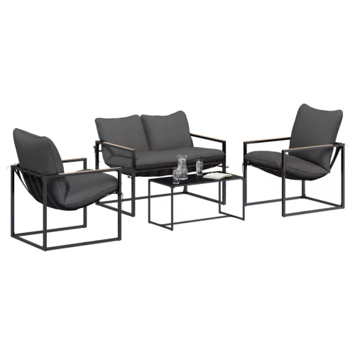  Kerti Kanapé Szett 4 pcs Fekete és Antracit Acél