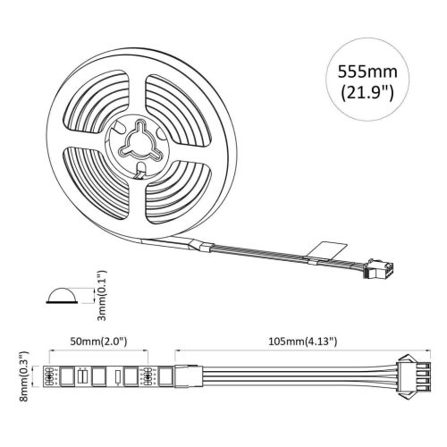  LED szalag 4 pcs Fekete és Átlátszó 55 x 0,8 x 0,3 cm