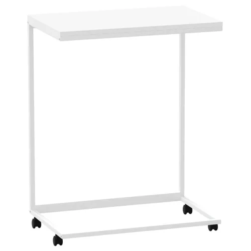  fehér szerelt fa kisasztal kerekekkel 55x35x70 cm