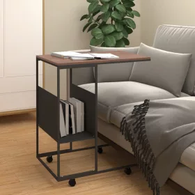  fekete szerelt fa kisasztal kerekekkel 55x36x63,5 cm