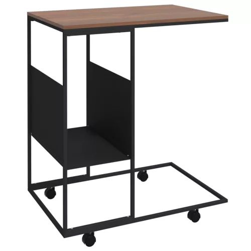  fekete szerelt fa kisasztal kerekekkel 55x36x63,5 cm