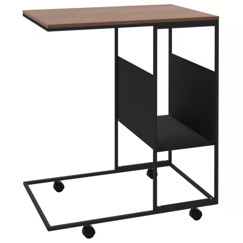  fekete szerelt fa kisasztal kerekekkel 55x36x63,5 cm
