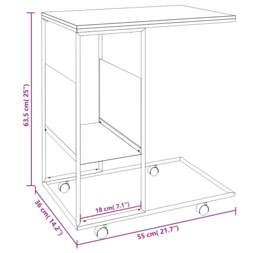  fekete szerelt fa kisasztal kerekekkel 55x36x63,5 cm
