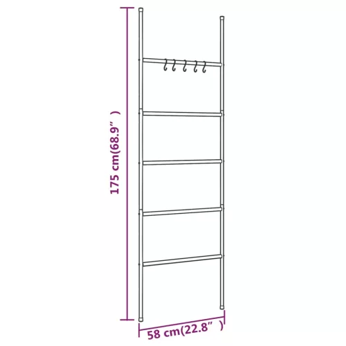  5 szintes fekete vas törölközőtartó létra 58 x 175 cm