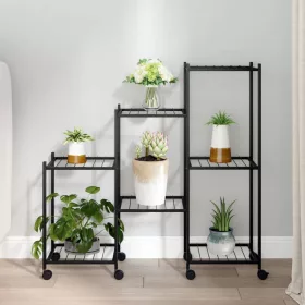    fekete vas virágtartó állvány kerekekkel 83 x 25 x 83,5 cm