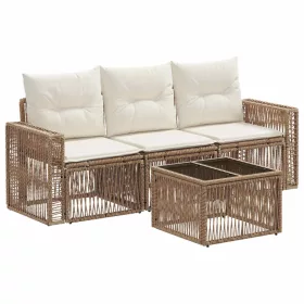  Kerti Kanapé Szett 4 pcs Beige és Krémszínű polirattan