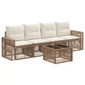  Kerti Kanapé Szett 5 pcs Beige és Krémszínű polirattan