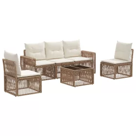  Kerti Kanapé Szett 6 pcs Beige és Krémszínű polirattan