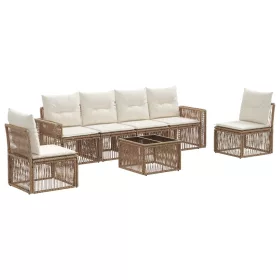  Kerti Kanapé Szett 7 pcs Beige és Krémszínű polirattan