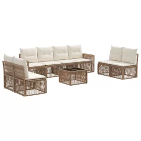  Kerti Kanapé Szett 9 pcs Beige és Krémszínű polirattan