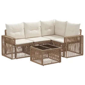  Kerti Kanapé Szett 5 pcs Beige és Krémszínű polirattan