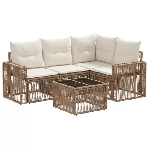  Kerti Kanapé Szett 5 pcs Beige és Krémszínű polirattan