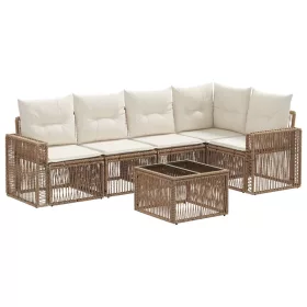  Kerti Kanapé Szett 6 pcs Beige és Krémszínű polirattan