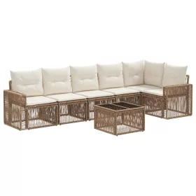  Kerti Kanapé Szett 7 pcs Beige és Krémszínű polirattan