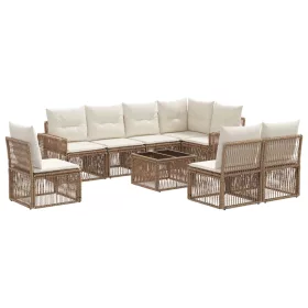  Kerti Kanapé Szett 9 pcs Beige és Krémszínű polirattan