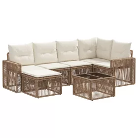  Kerti Kanapé Szett 7 pcs Beige és Krémszínű polirattan