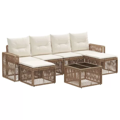  Kerti Kanapé Szett 7 pcs Beige és Krémszínű polirattan