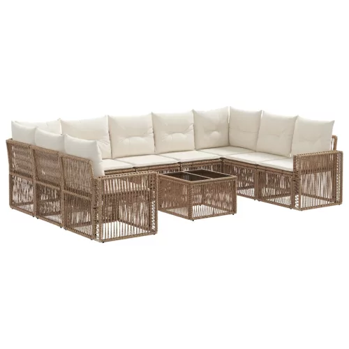  Kerti Kanapé Szett 10 pcs Beige és Krémszínű polirattan