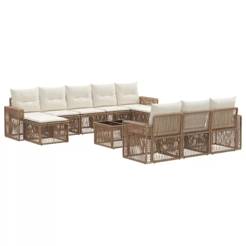  Kerti Kanapé Szett 11 pcs Beige és Krémszínű polirattan