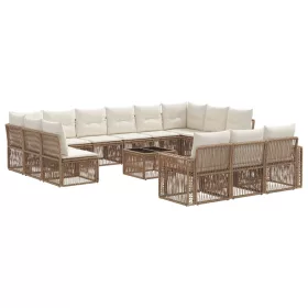    Kerti Kanapé Szett 14 pcs Beige és Krémszínű polirattan