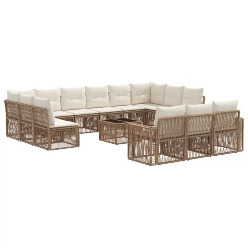  Kerti Kanapé Szett 14 pcs Beige és Krémszínű polirattan