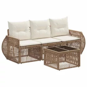  Kerti Kanapé Szett 4 pcs Beige és Krémszínű polirattan