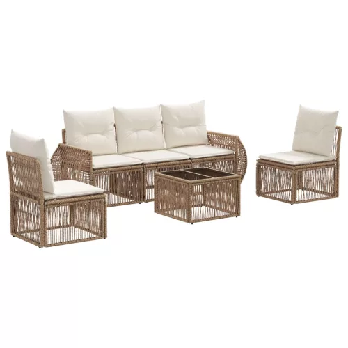  Kerti Kanapé Szett 6 pcs Beige és Krémszínű polirattan