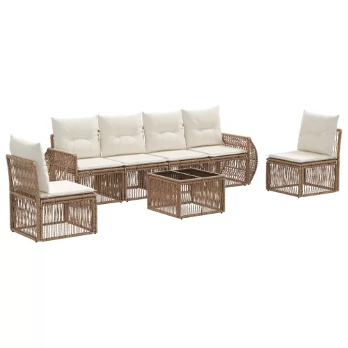  Kerti Kanapé Szett 7 pcs Beige és Krémszínű polirattan