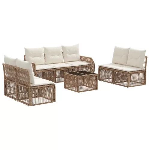  Kerti Kanapé Szett 8 pcs Beige és Krémszínű polirattan