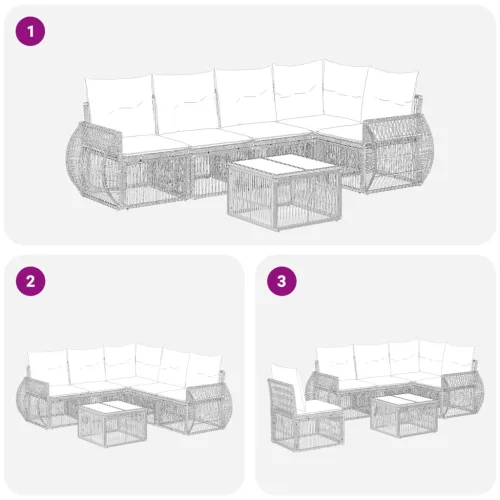  Kerti Kanapé Szett 6 pcs Beige és Krémszínű polirattan