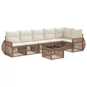  Kerti Kanapé Szett 7 pcs Beige és Krémszínű polirattan