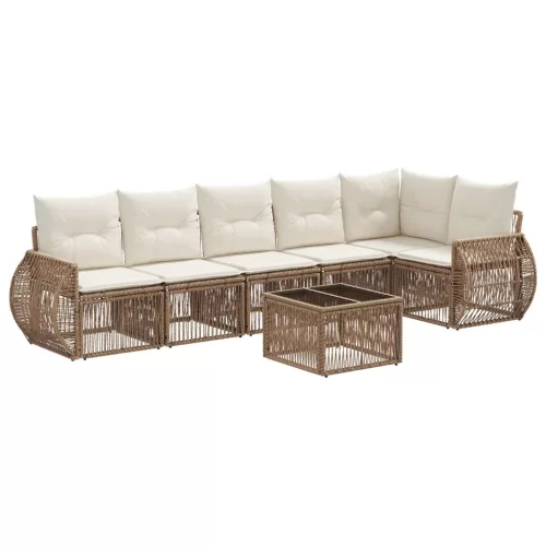  Kerti Kanapé Szett 7 pcs Beige és Krémszínű polirattan