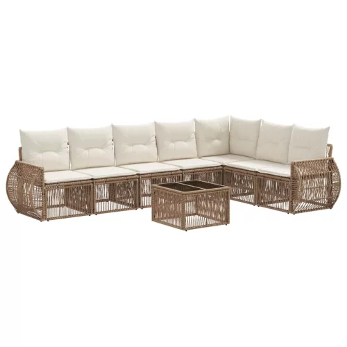  Kerti Kanapé Szett 8 pcs Beige és Krémszínű polirattan