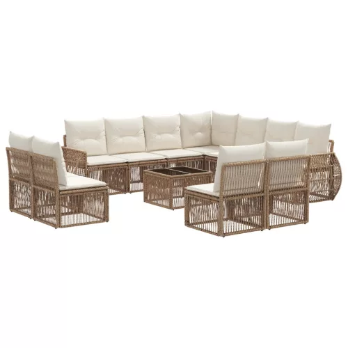  Kerti Kanapé Szett 12 pcs Beige és Krémszínű polirattan