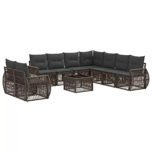  Kerti Kanapé Szett 10 pcs Szürke és sötétszürke polirattan
