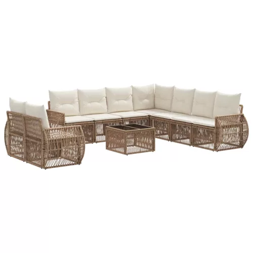  Kerti Kanapé Szett 10 pcs Beige és Krémszínű polirattan