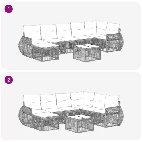  Kerti Kanapé Szett 8 pcs Szürke és sötétszürke polirattan
