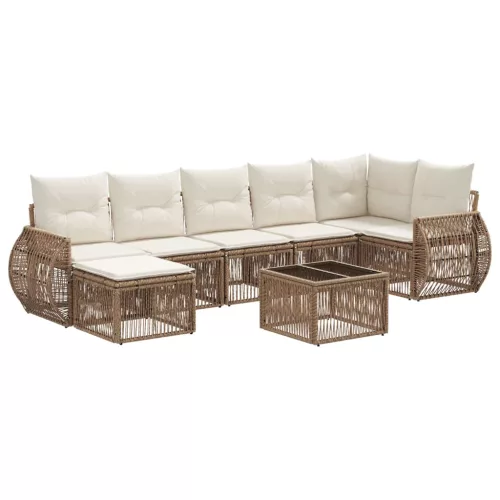  Kerti Kanapé Szett 8 pcs Beige és Krémszínű polirattan