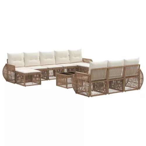  Kerti Kanapé Szett 11 pcs Beige és Krémszínű polirattan