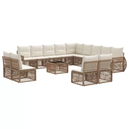  Kerti Kanapé Szett 14 pcs Beige és Krémszínű polirattan