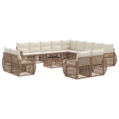  Kerti Kanapé Szett 14 pcs Beige és Krémszínű polirattan