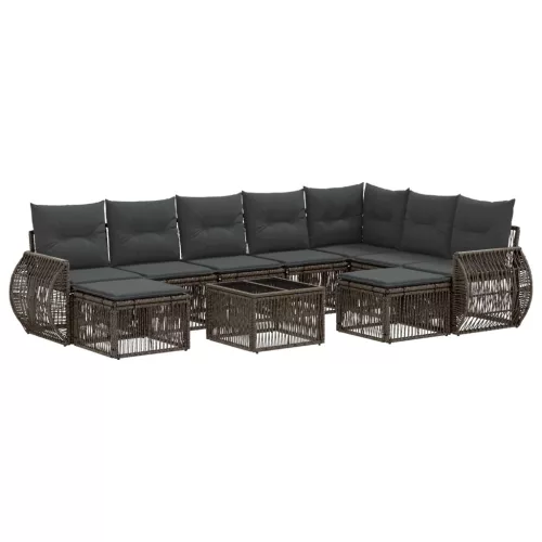  Kerti Kanapé Szett 10 pcs Szürke polirattan