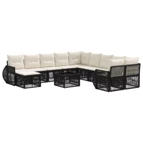  Kerti Kanapé Szett 12 pcs Fekete polirattan
