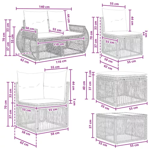  Kerti Kanapé Szett 12 pcs Szürke polirattan